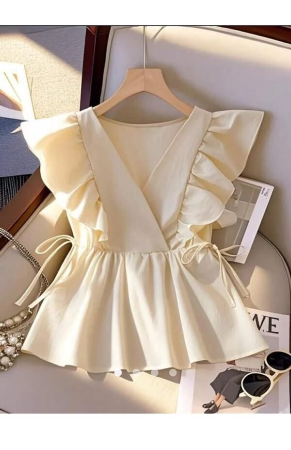 Cream Ruffle Wrap Peplum Blouse _ Cute Cottagecore Aesthetic Outfit 🥥✨ Off White Tops