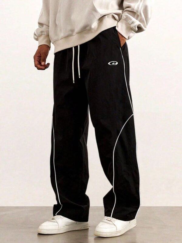 Woven Fabric Long Sports Pants For Men With Drawstring Waist And Stylish Letter Design Black And White Workout Pants Baggy Gym Clothes Men Athletic Pants Track Pants Sweat Pants Minimal Black Touser